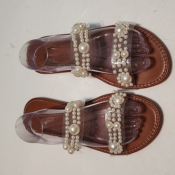 Pearl Embellished Clear Sandals, Size 43/11.5 - Picture 10 of 10